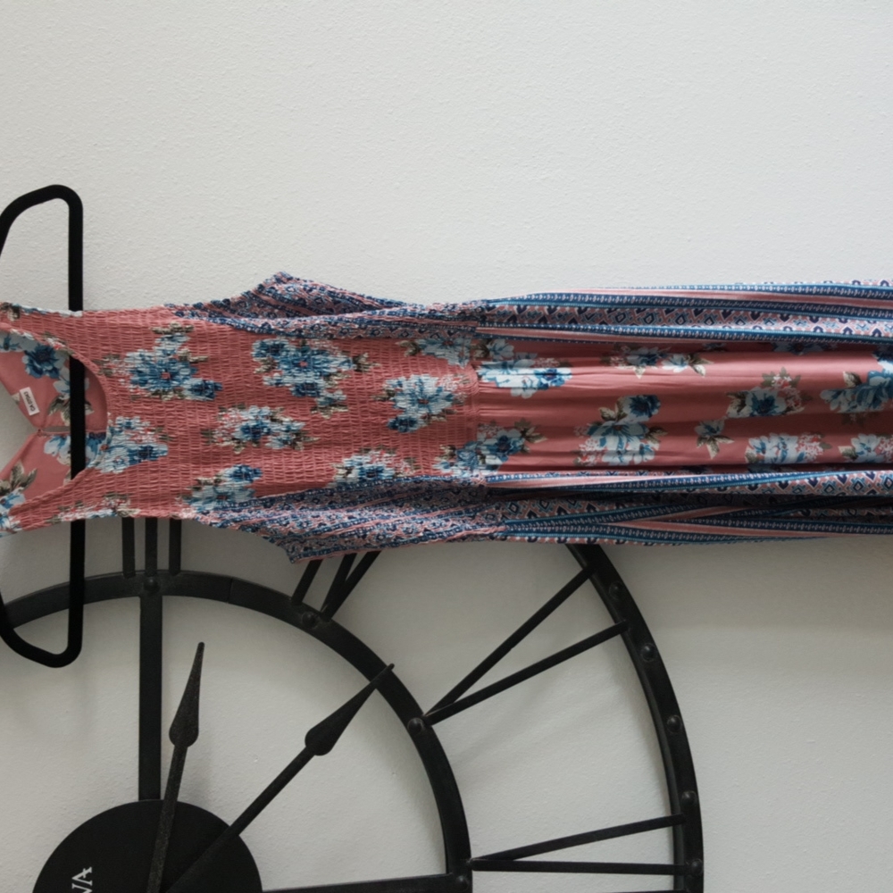 ANTHROPOLOGIE JAPNA PINK BLUE FLORAL MAXI DRESS WOMENS SIZE L